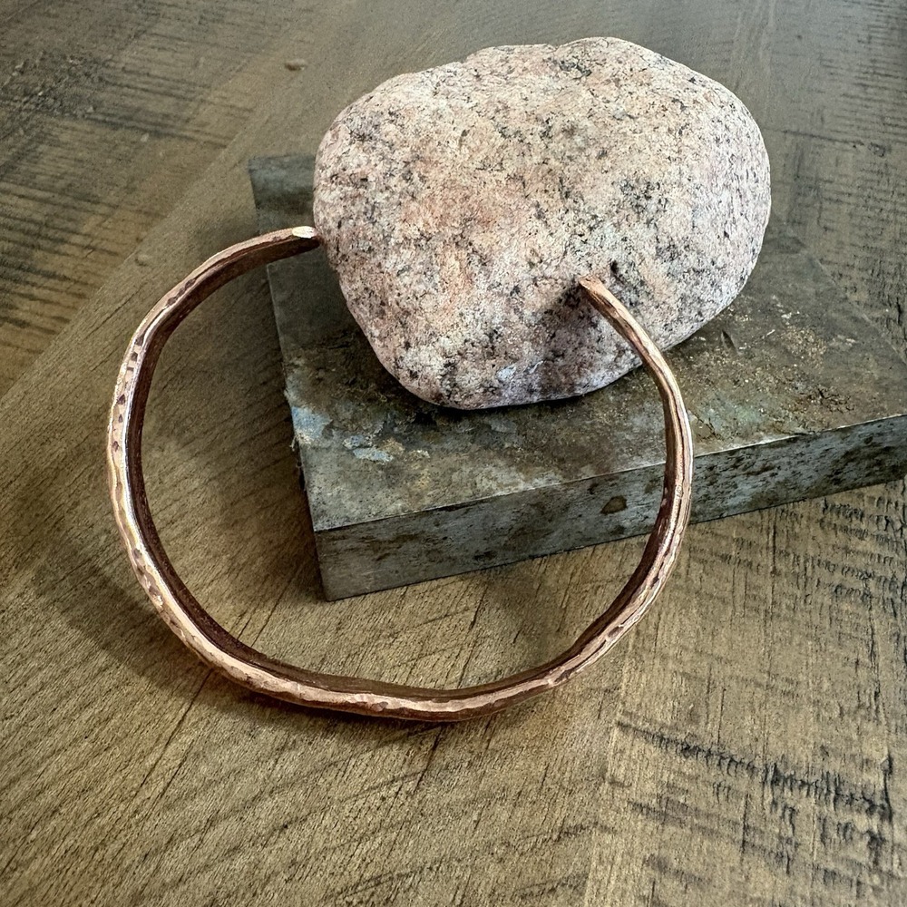 Pure Copper Handmade Thin Slim Cuff Bracelet Men's Hammered Bare Finish - Picture 3 of 8